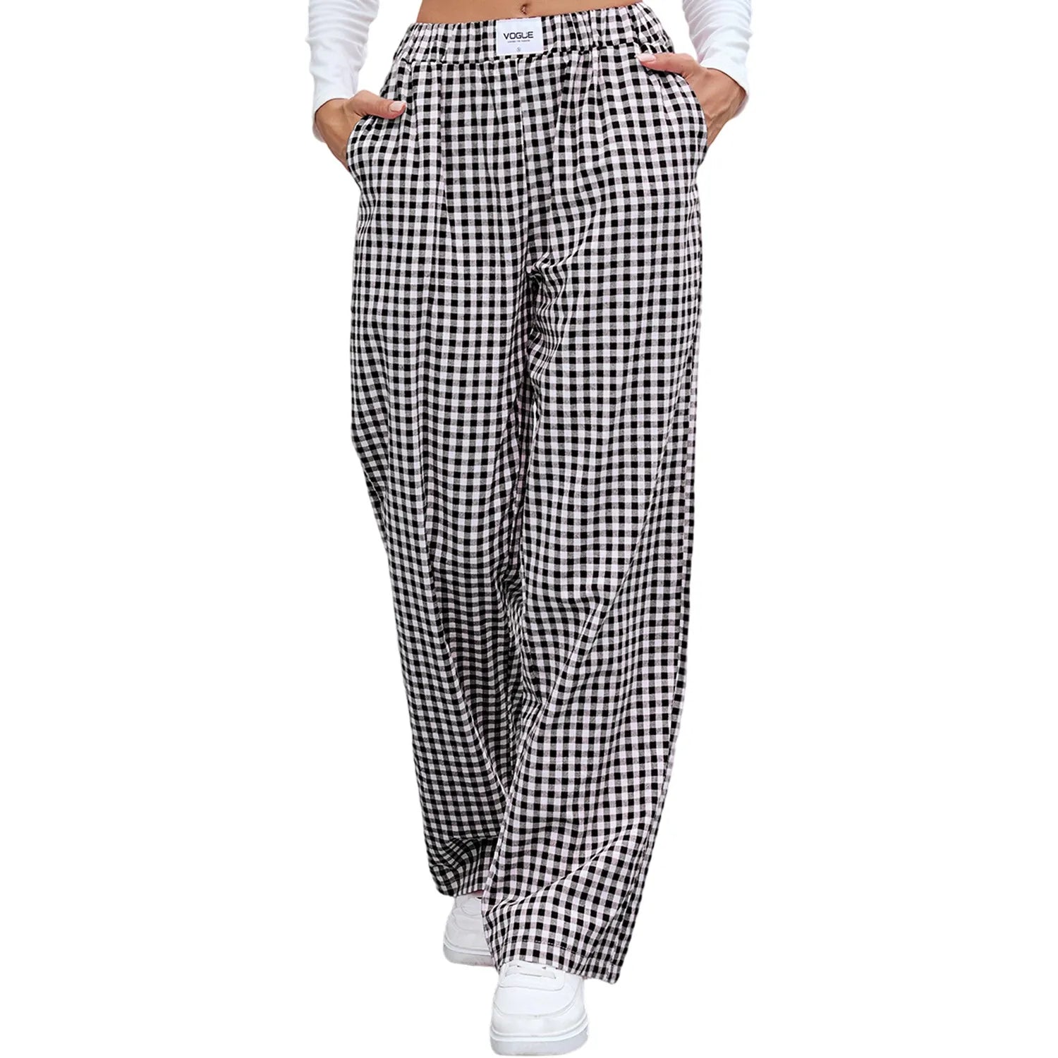 Gingham High Waist Wide Leg Pants
