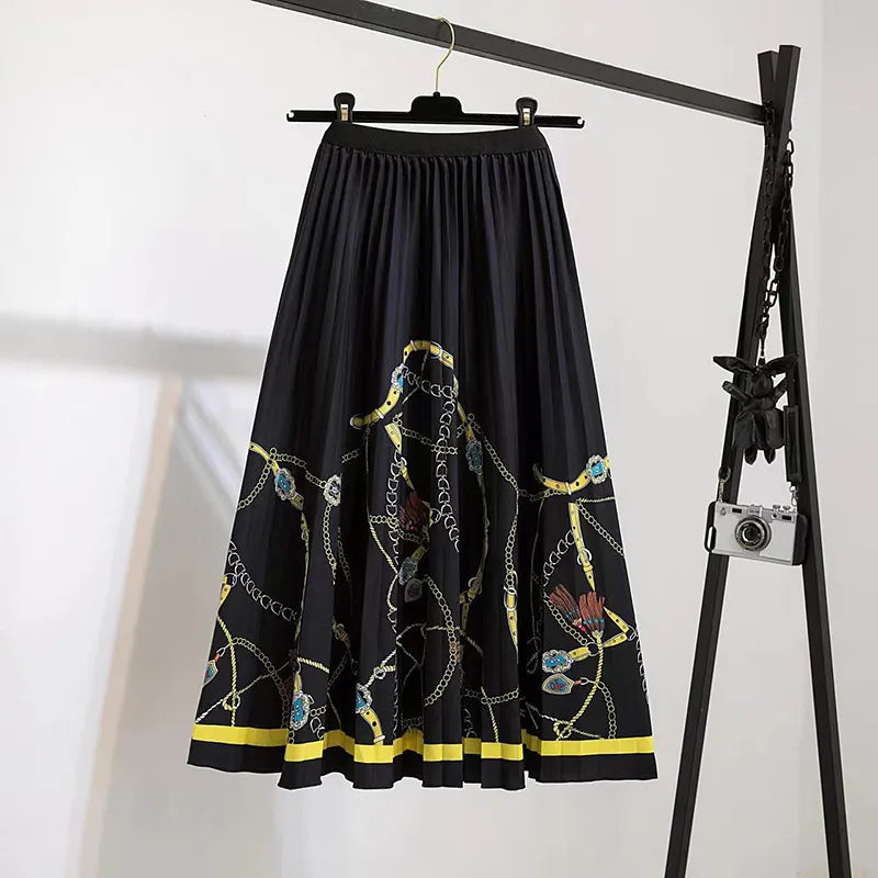 Printed Pleated Midi Skirt