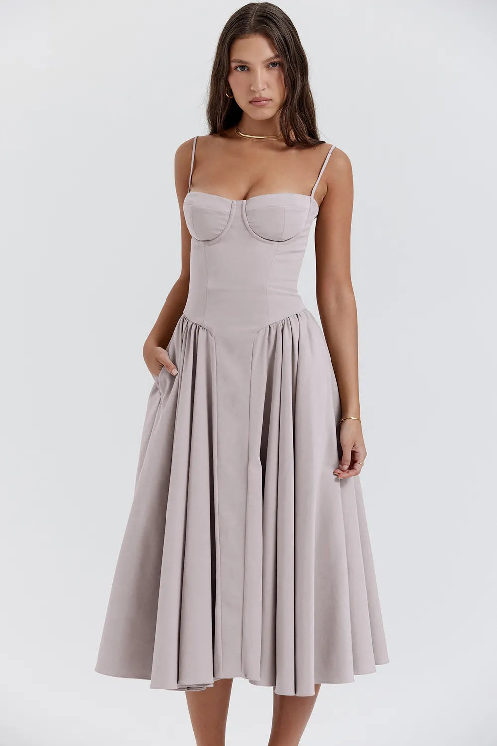 Light Yellow Strapless A-Line Midi Dress