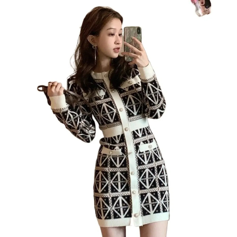 Geometric Pattern Knit Mini Dress