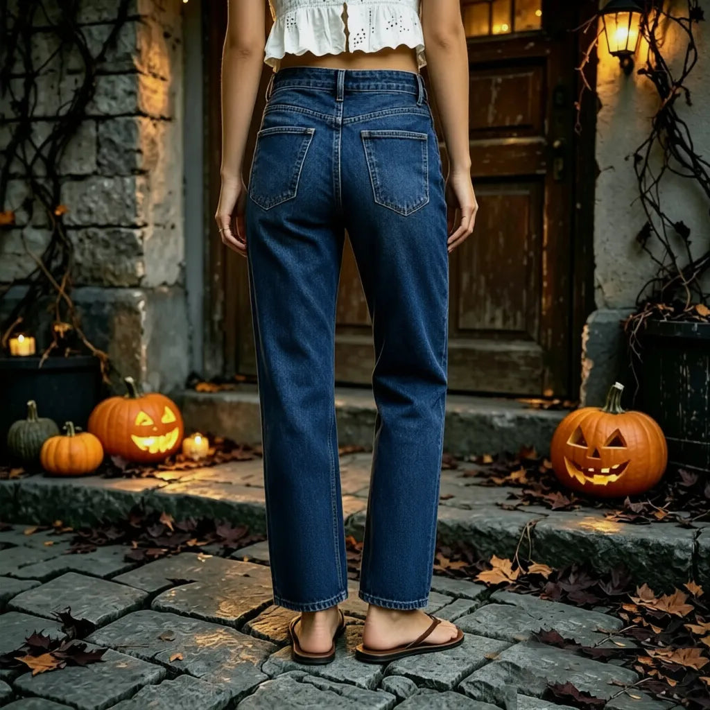 Halloween Ghost Pumpkin Printed Straight Jeans