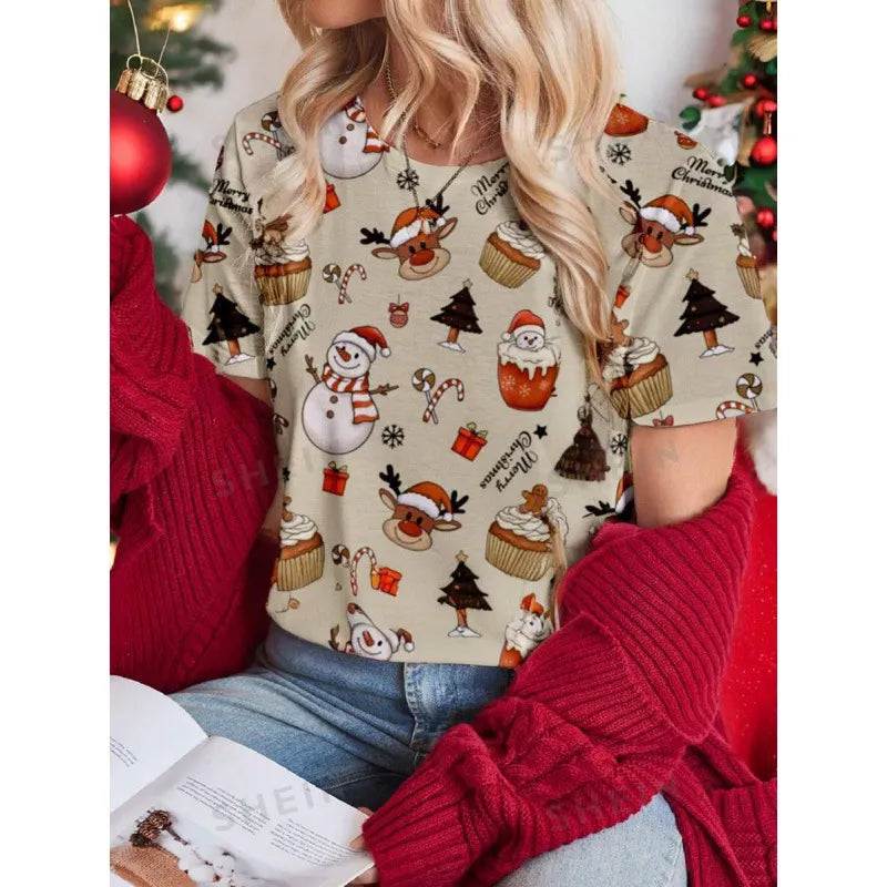 Halloween Western Cowboy Cactus Print Crew Neck Short Sleeve T‑Shirt