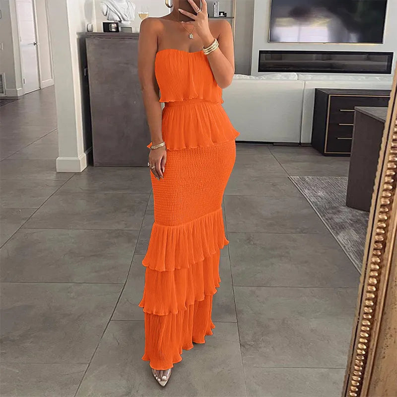 Strapless Ruffle Slim Long Dress