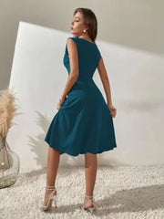 Sleeveless Pearl Decor Midi Swing Dress