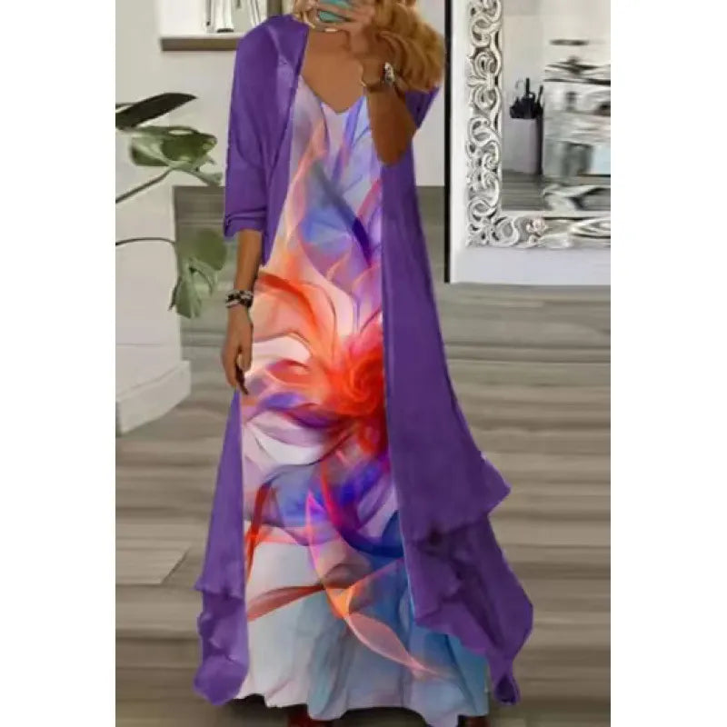 Printed V Neck Cami Long Dress