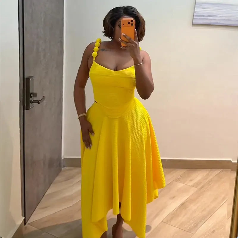 Strap Asymmetric Hem Midi Dress