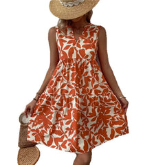 Floral Print V-Neck Sleeveless A-Line Casual Dress