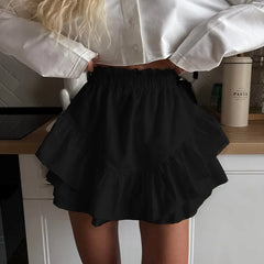 Ruffled Elastic Waist Double Layer Mini Skirt