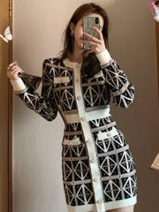 Geometric Pattern Knit Mini Dress