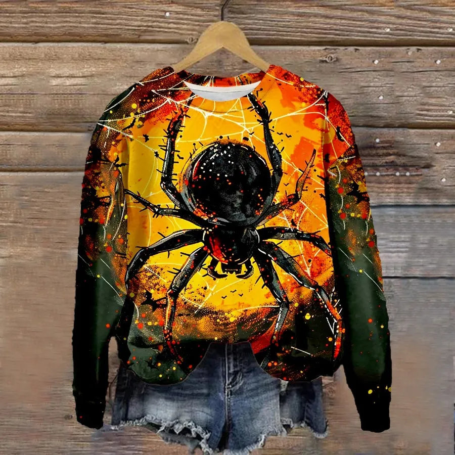 Halloween Witch Pumpkin Print Crew Neck Sweatshirt