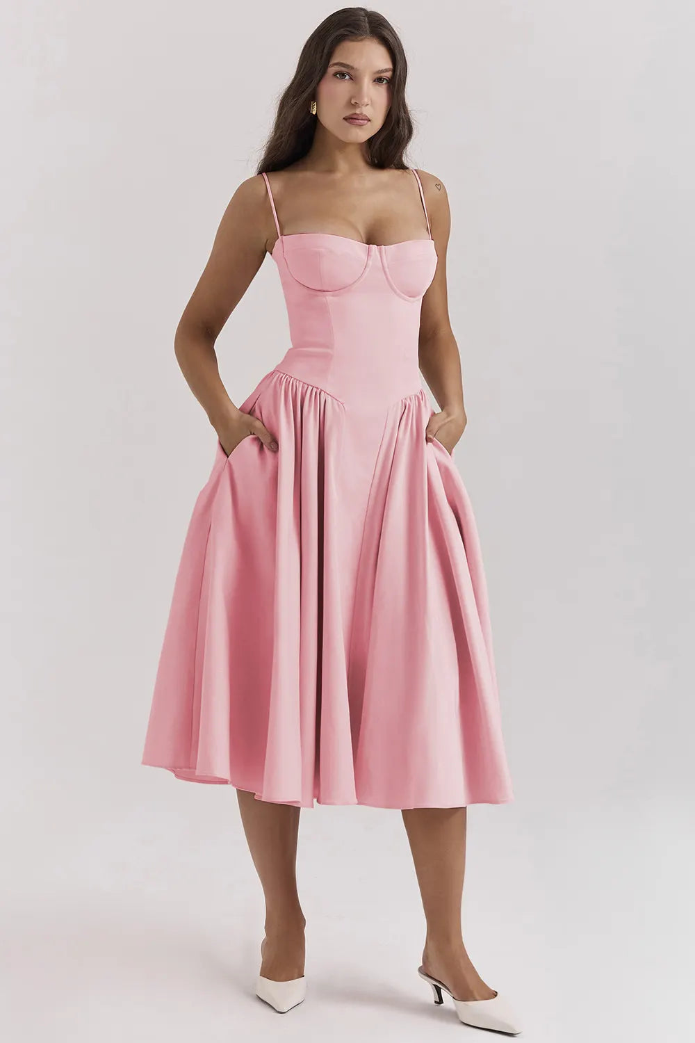 Light Yellow Strapless A-Line Midi Dress