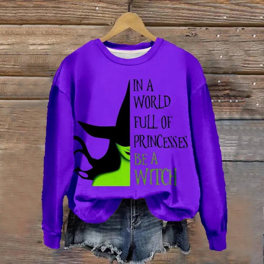 Halloween Witch Pumpkin Print Crew Neck Sweatshirt