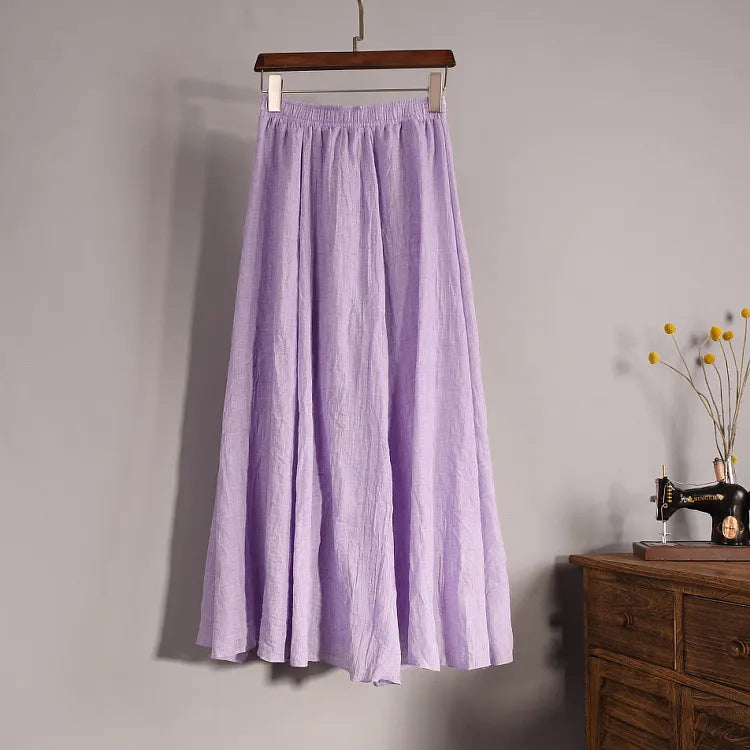 Linen Blend Maxi Skirt High Waist Pleated Flowy Skirt