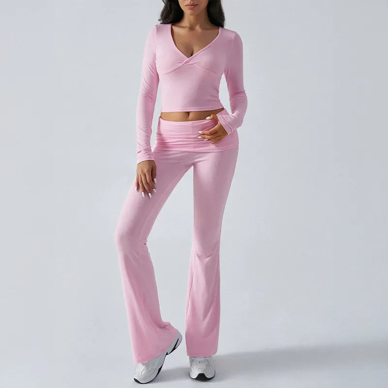V-Neck Long Sleeve Ruched Crop Top