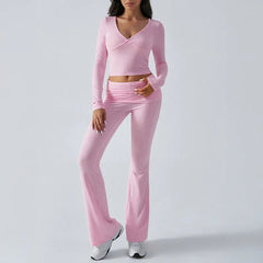 V-Neck Long Sleeve Ruched Crop Top