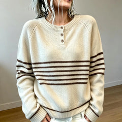 Striped Henley Neck Pullover Sweater