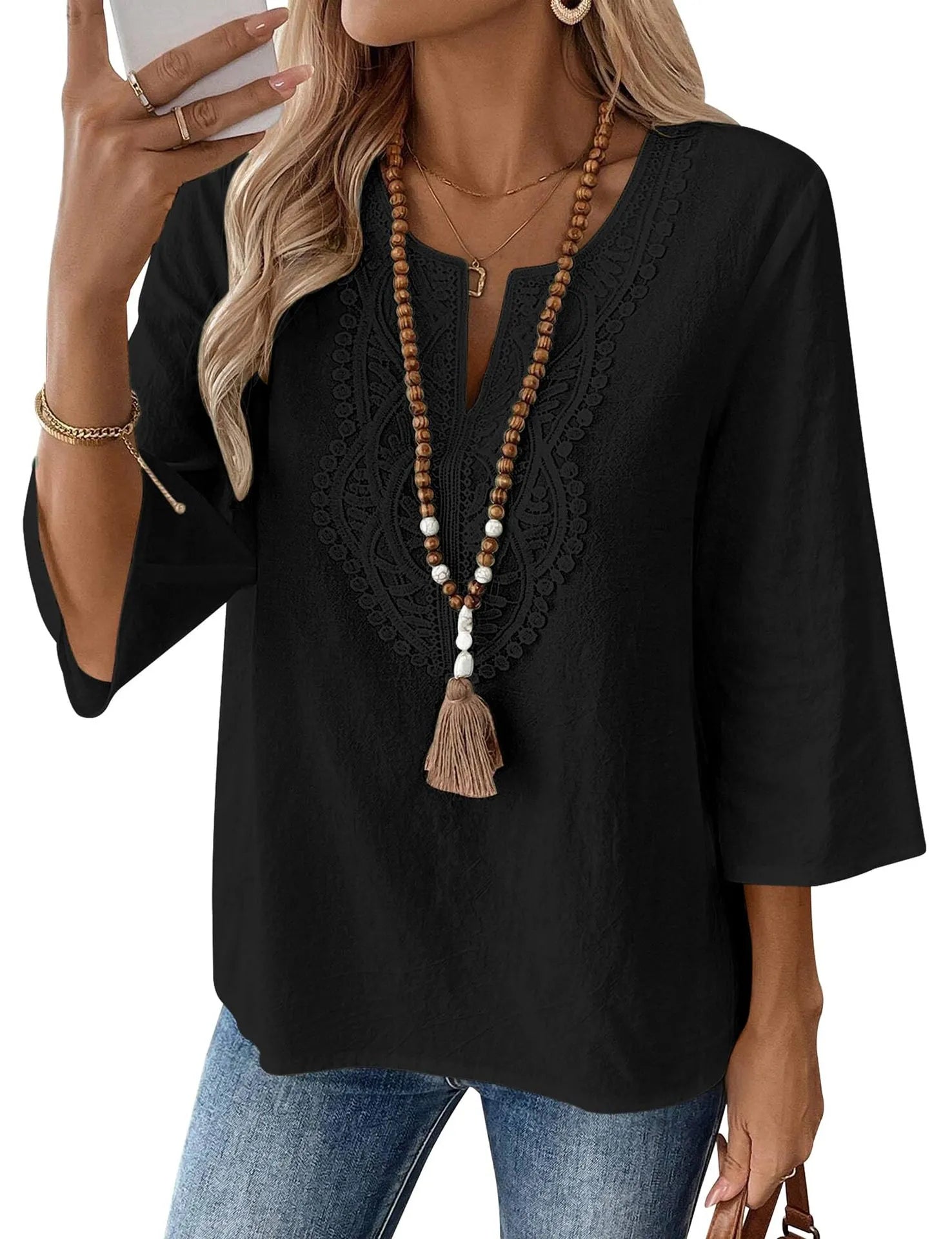 Casual 3/4 Sleeve Loose Fit Tunic Top