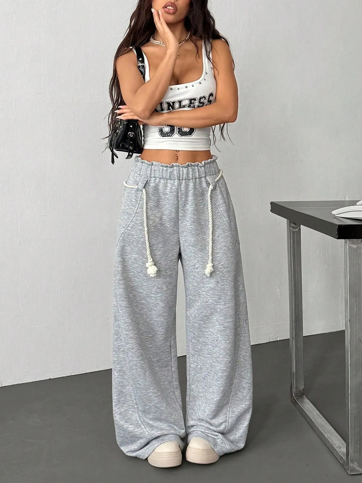 High Waist Loose Wide Leg Sweatpants Streetwear Casual Trousers