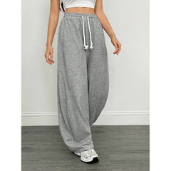 Mid Waist Solid Color Drawstring Wide Leg Sweatpants
