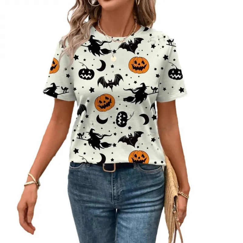 Halloween Western Cowboy Cactus Print Crew Neck Short Sleeve T‑Shirt