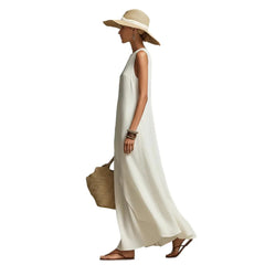 Round Neck Wrap Overlay Sleeveless Linen Maxi Dress