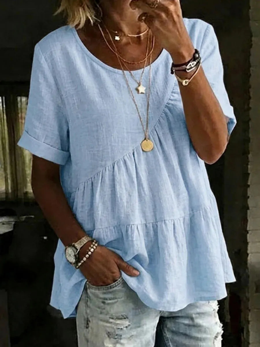Linen Blend Tiered Tunic Top