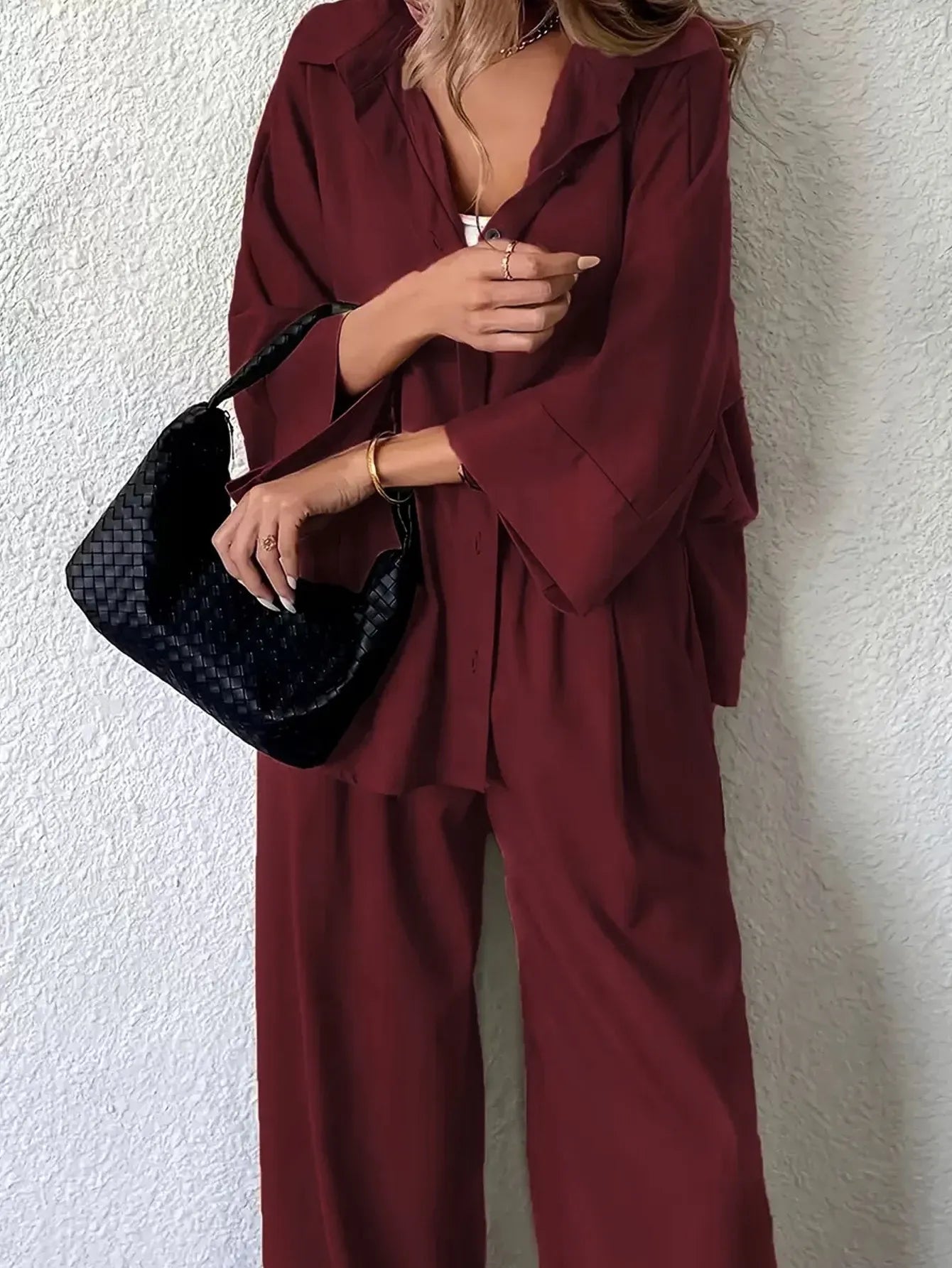 Button Down Oversized Shirt & High Waist Pants