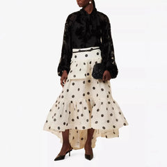 High Waist Polka Dot Tiered Midi Skirt