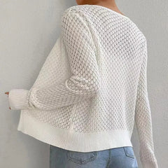 Geometric Pattern Knit Long Sleeve Cardigan, Loose V-Neck Lace-Up Sweater