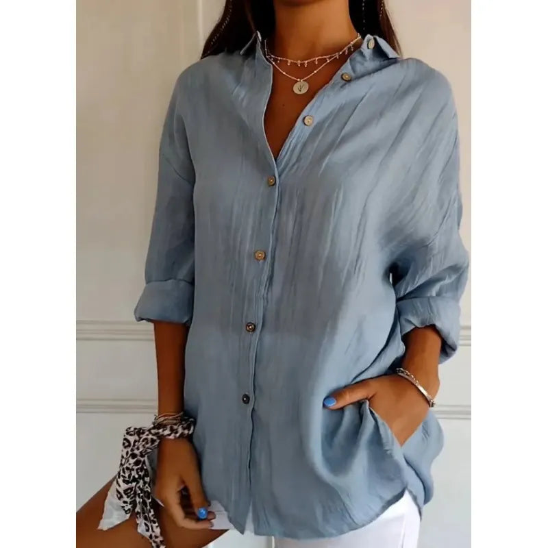 Solid Color Button Down Long Sleeve Shirt,