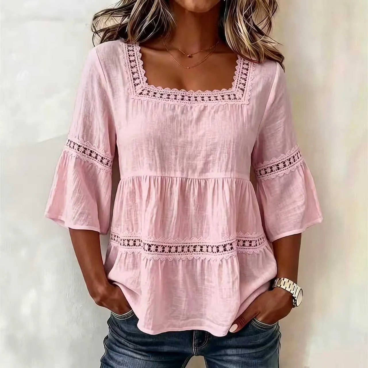 Square Neck Lace Crochet Blouse