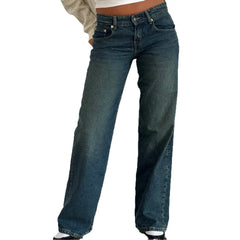 Vintage Wash Low Rise Wide Leg Denim Jeans