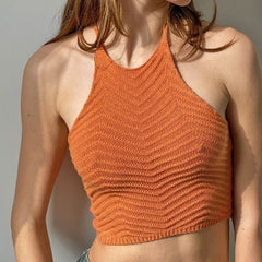 Chevron Knit Halter Crop Top