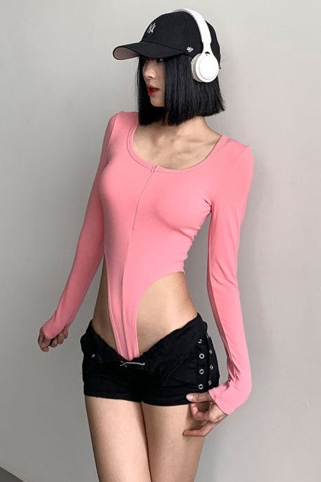 Zip Long Sleeve Bodycon Bodysuit Swimsuit