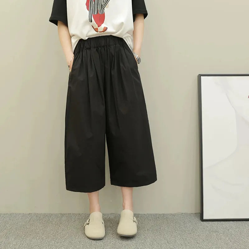 Mid Waist Loose Straight Cropped Casual Pants