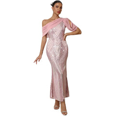 One Shoulder Sequin Mermaid Evening Gown