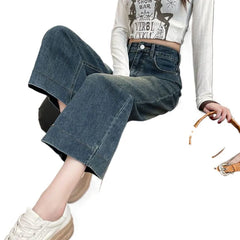 High Waist Vintage Wide Leg Cropped Denim Pants