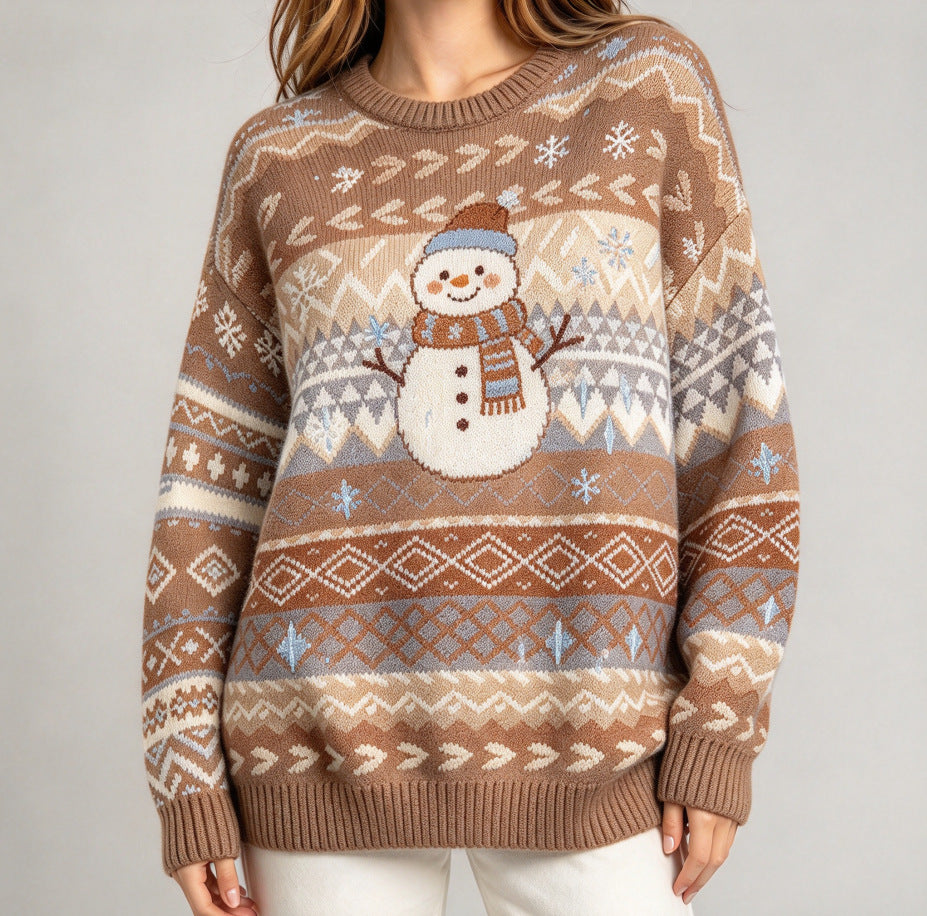 Santa Claus Fair Isle Round Neck Pullover Sweater