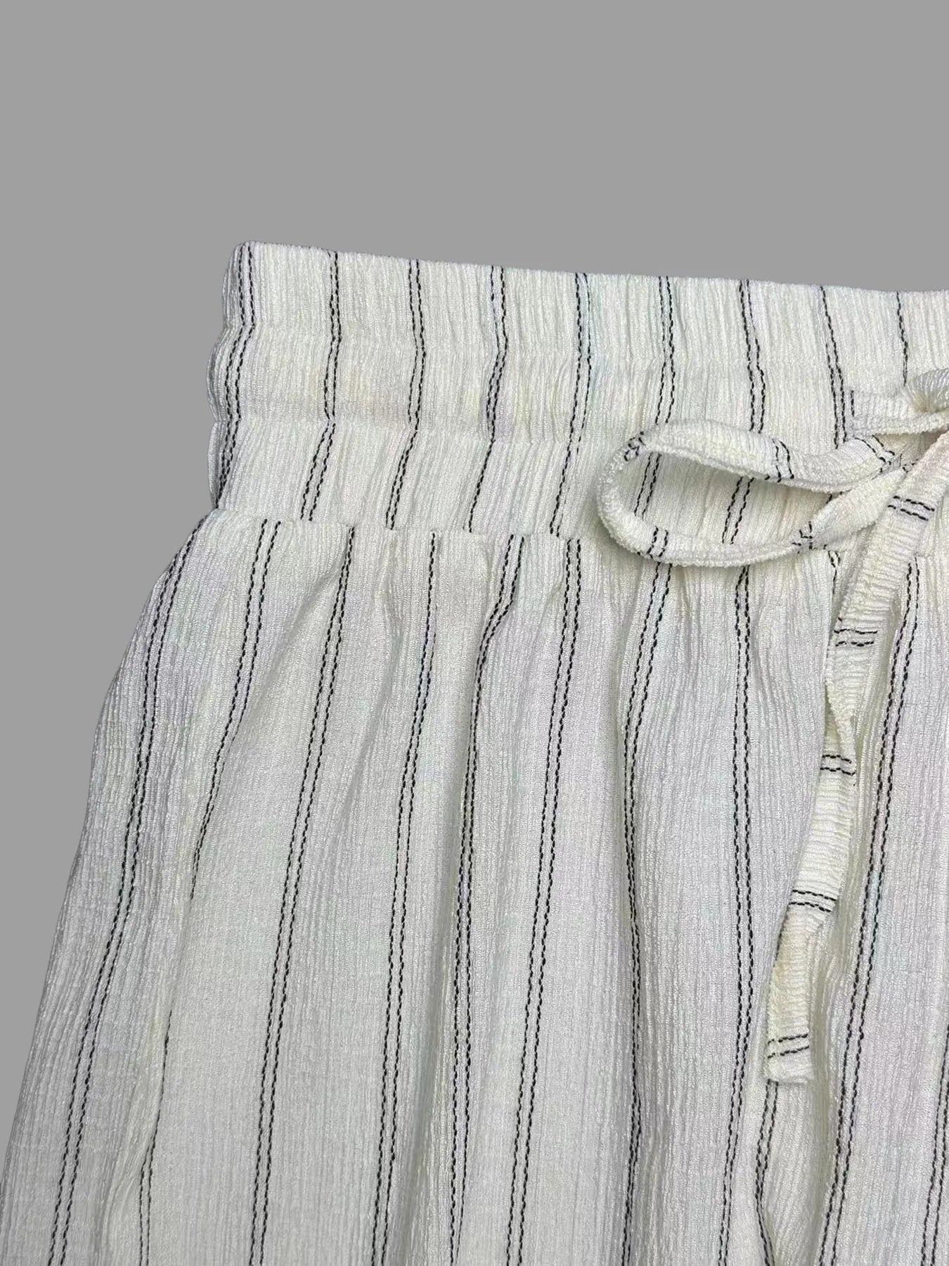 Vertical Striped Elastic Waist Wide Leg Pants