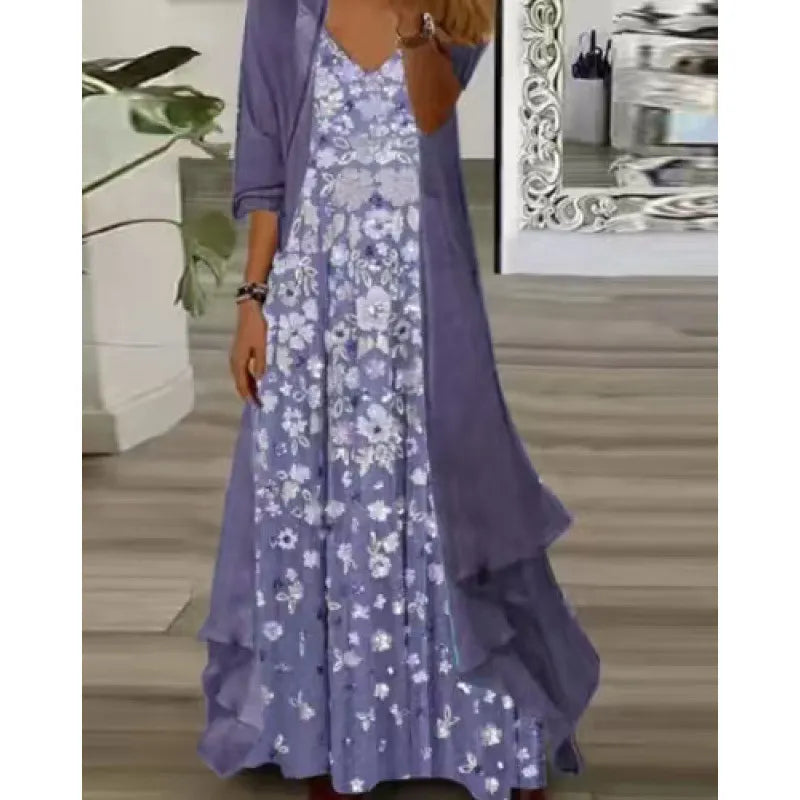 Printed V Neck Cami Long Dress