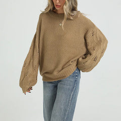 Round Neck Loose Hollow Knit Pullover Sweater