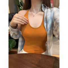 Basic U Neck Spaghetti Strap Ribbed Casual Cami Top