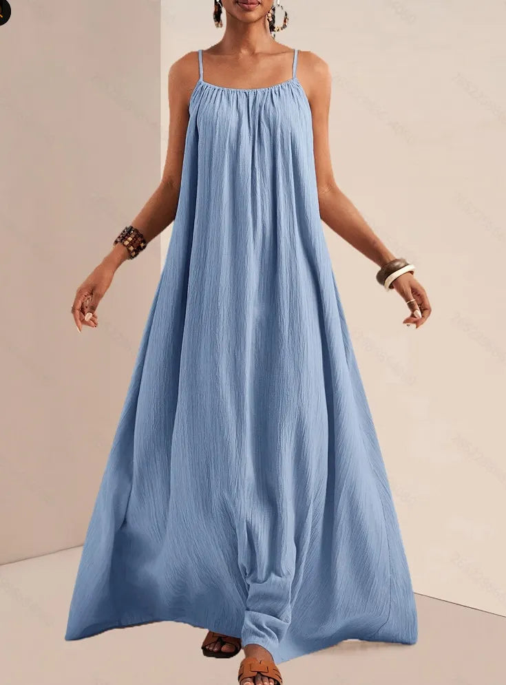 Solid Color Spaghetti Strap Loose Maxi Dress