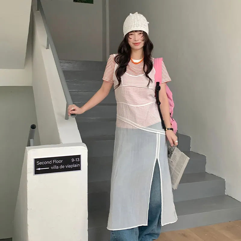 U-Neck Spliced Sleeveless A-Line Midi Slip Dress