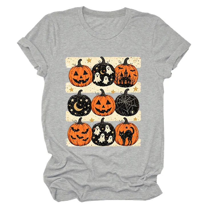Vintage Halloween Pumpkin Ghost Graphic T‑Shirt