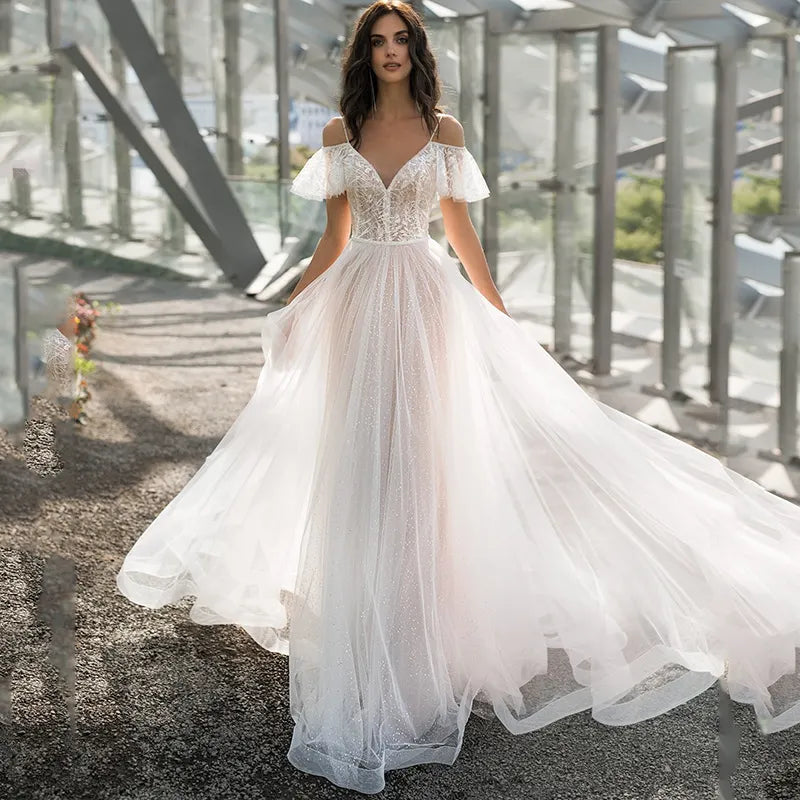 Off-the-Shoulder Sparkle Tulle Wedding Dress