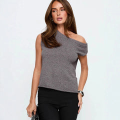 One Shoulder Short Sleeve Open Knit Sweater Top