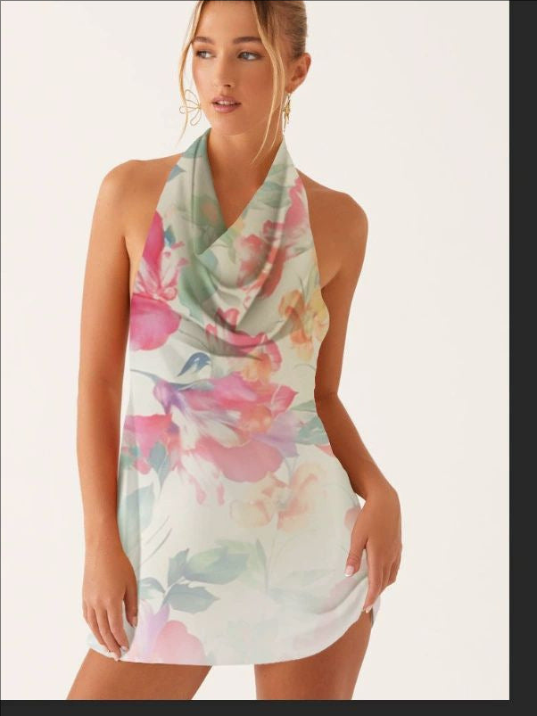Pink Ombre Halter Neck Bodycon Mini Dress