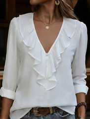 Front Ruffle V Neck Blouse