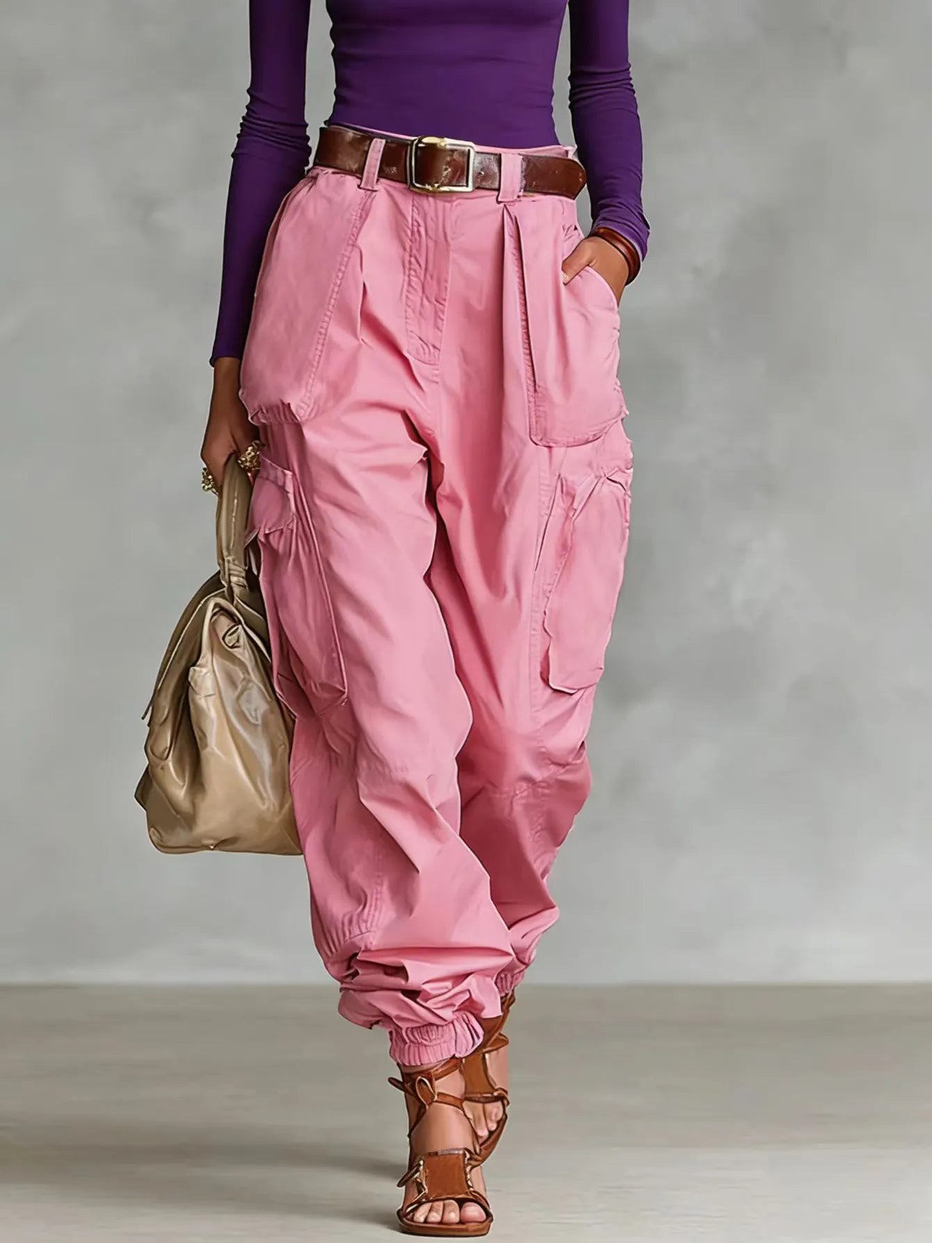 High Waist Multi Pocket Cargo Jogger Pants